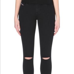 Diesel Black Skinzee Ripped Skinny Mid-Rise Jeans